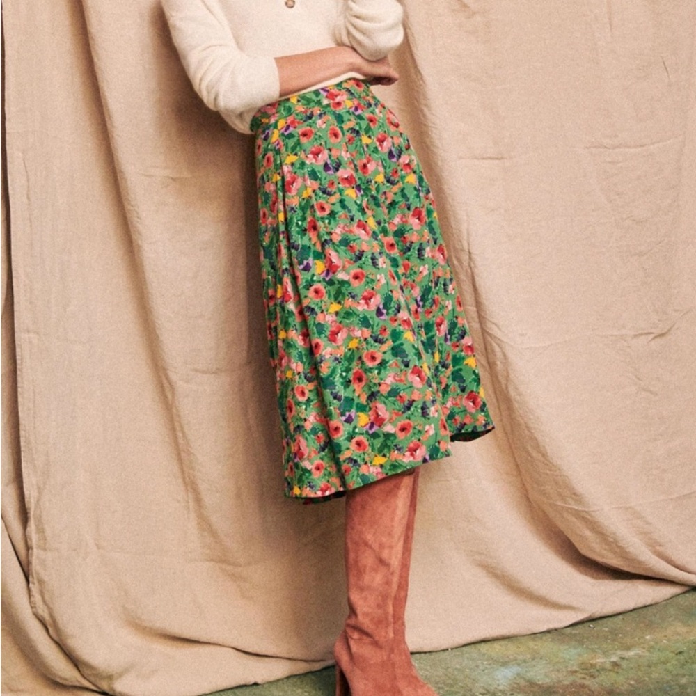 Sézane Nelly Skirt Green Floral Size 42